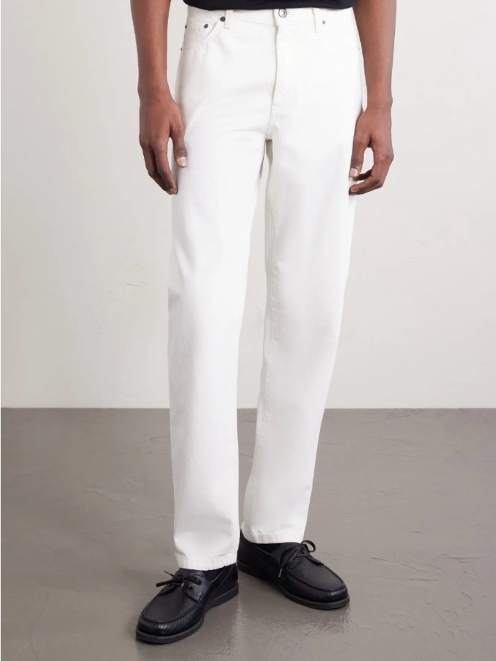 Zegna Logo Patch Straight Leg White Five Pocket Jeans